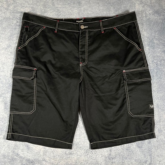 True Religion Other - True Religion Mens Jet Black Cargo Shorts White Contrast Stitch Size 44 NWT